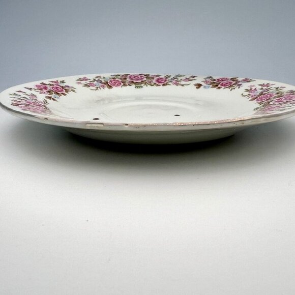 Vintage Floral China Saucer Plate Pink Roses Gold Rim - Picture 2 of 10